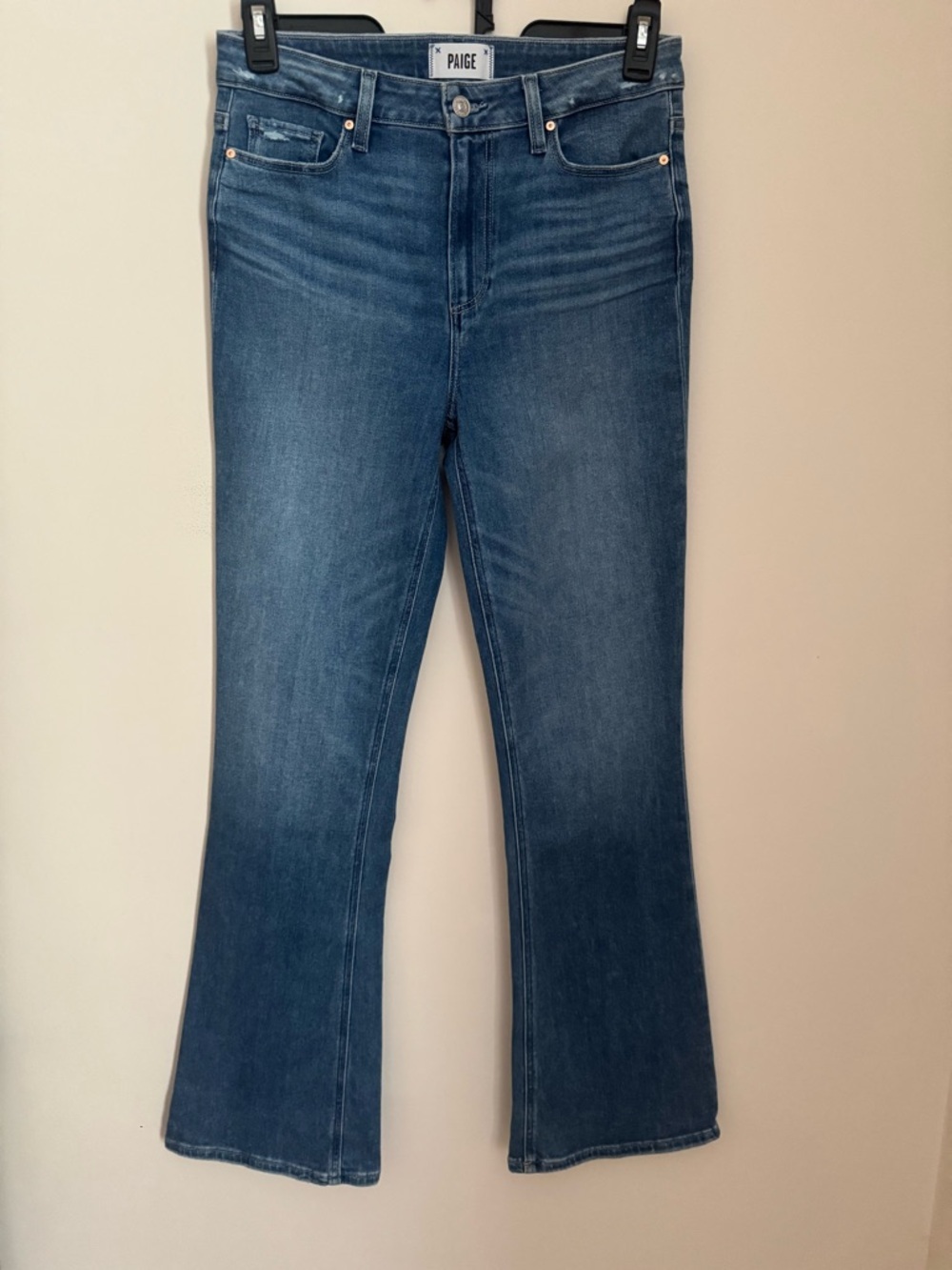 PAIGE High Rise Laurel Canyon Boot Jean Size 30 Petite Bellflower Distressed NWT - Picture 4 of 10